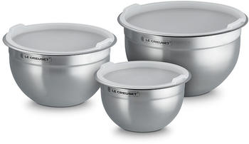 Le Creuset Rührschüssel 3er-Set Edelstahl mit Deckel 19, 23, 27cm
