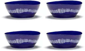 Serax Ottolenghi Feast Schale L Ø17 cm 4er Pack Dark blue stripes-white