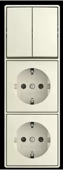 Busch-Jaeger Kombination Wippschalter Serienschaltung & SCHUKO&reg; Doppelsteckdose Aufputz, cremewei&szlig;, IP20 (2TKA00005547)