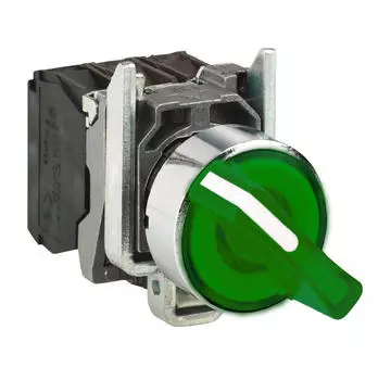 Schneider Electric Harmony XB4 Leuchtwahlschalter 3 Stellungen gr&uuml;n 230-240V AC 1S+1&Ouml; (XB4BK133M5)
