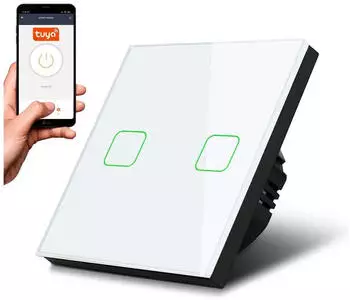 Maclean MCE717W Smart WiFi 2-Fach Touch-Lichtschalter Glas, Tuya, wei&szlig; (MCE717W)