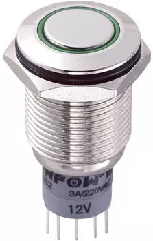 TRU Components LAS2GQF-22ZE/G/12V/N/P Vandalismusgesch&uuml;tzter Druckschalter, Schalter + Taster, 250V/AC (701846)