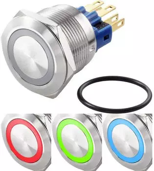 TRU Components GQ22 Vandalismusgesch&uuml;tzter Druckschalter RGB LED 250V/AC 3A IP65 (TC-7494640)