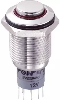 TRU Components LAS2GQH-22ZE/R/12V/S/P Vandalismusgesch&uuml;tzter Druckschalter 250V/AC, 3A, rot (701873)