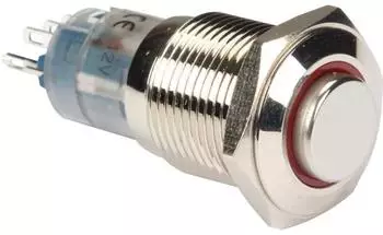 Velleman Druckschalter rund, hoch, Metall, SPDT 1NO 1NC, rote Ringbeleuchtung (R1710R)