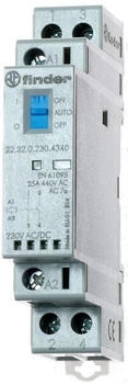 Finder Schütz für Reiheneinbau, 2 Schließer 25 A, Spule 24 V AC/DC, On-Auto-Off - Schal (223200241340)