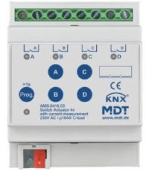 MDT KNX Schaltaktor 4-fach, 4TE REG, 16 A, 230 V AC, C-Last, Strommessung, 140 &micro; (AMS-0416.03)