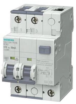 Siemens FI/LS-Schalter, 10 kA, 2P, Typ A, 30 mA, B-Char, In: 16 A, Un AC: 230 V (5SU1324-6FA16)