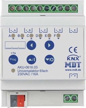 MDT AKU-0616.03 KNX Universalaktor 6-fach 4TE REG 16 A 230 V AC 100 µF 15 EVG