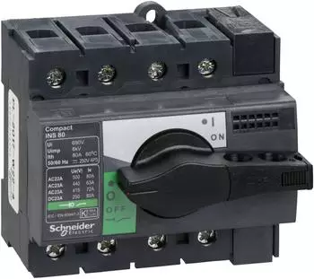 Schneider Lasttrennsch. INS80,4P 80A/690V AC/250V DC rehantrieb schwarz (28905)