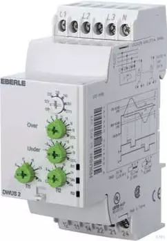 Eberle DWUS2 Drehstrom-Spannungsw&auml;chter mit N-&Uuml;berwachung 3x120...3x277V AC, 2 Wechsler (040021752100)
