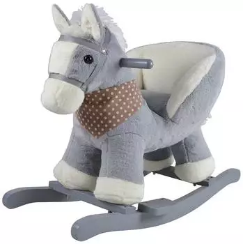 Chipolino Schaukelpferd mit Sitz, Holzrahmen, Pl&uuml;schsockel, bis 30kg, grau (RHSE02402HORS)