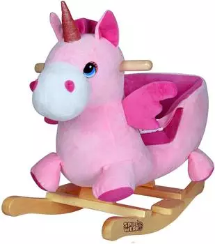 Deuba Spielwerk Schaukeltier Einhorn mit Sound, Plüsch, Sicherheitsgurt