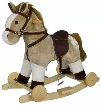 Chipolino Schaukelpferd mit Sound, Räder, sattelförmiger Sitz, Plüsch braun (RHWL02401BEIG)
