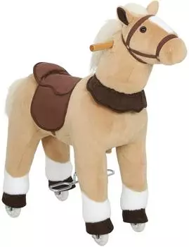 AIYAPLAY Reitpferd mit Sattel & Rollen, 80cm, braun, für Kinder 3-5 Jahre