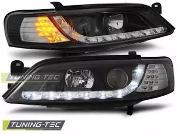 Tuning-Tec Scheinwerfer LED Tagfahrlicht Optik Vectra B 95-98 schwarz, LED Blinker