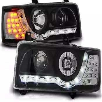 Tuning-Tec Scheinwerfer LED-Tagfahrlicht-Optik T4 Bus (90-03) schwarz mit LED-Blinker