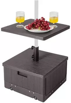 Costway 3-in-1 Sonnenschirmst&auml;nder mit Rollen, Tischablage, 45L/67kg bef&uuml;llbar, Braun (ZB33215OR)