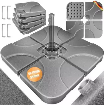 Kesser Sonnenschirmständer 4-teilig, 60L / 80kg, Kunststoff, grau