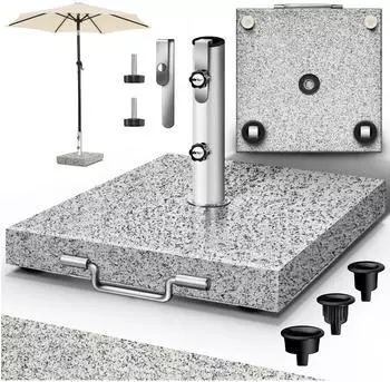 tillvex Granit-Sonnenschirmst&auml;nder eckig 27kg mit Rollen, Edelstahlrohr, grau (TVGNSSD-005)
