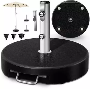 tillvex Granit-Sonnenschirmst&auml;nder mit Rollen & Teleskopgriff, 27kg, rund, schwarz (TVGNSSD-011)