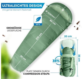 Nordmut Mummy Sleeping Bag Ultralight 220 x 80/50 cm