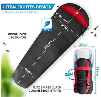 Nordmut Mummy Sleeping Bag Ultralight 220 x 80/50 cm dark grey