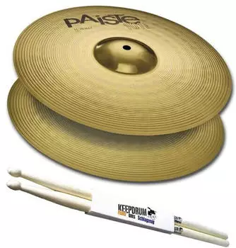 Paiste 101 Brass 14 HiHat Becken mit Schlagzeugstöcken