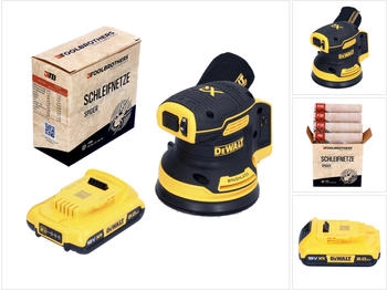 DeWalt DCW210 N Akku Exzenterschleifer 18 V 125 mm Brushless + 1x Akku 2,0 Ah + 1x Toolbrothers SPIDER Schleifnetz Set - ohne Ladeger&auml;t
