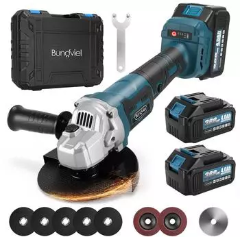 Bundviel Akku-Winkelschleifer 125mm bürstenlos 21V, 2x4,0Ah (JMJ2605-BLUE)