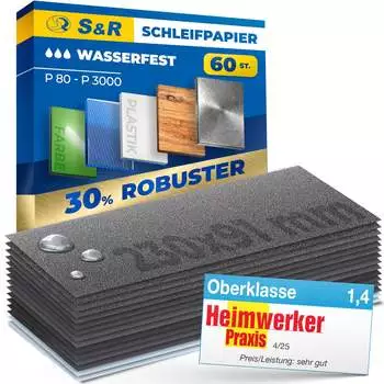 S & R Wasserfestes Schleifpapier-Set 60 Stk.