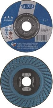 Tyrolit Schruppschleifscheibe RONDELLER PREMIUM*** Ø 115 mm für Stahl und Edelstahl, Körnung 60, Form 29RON (908226)