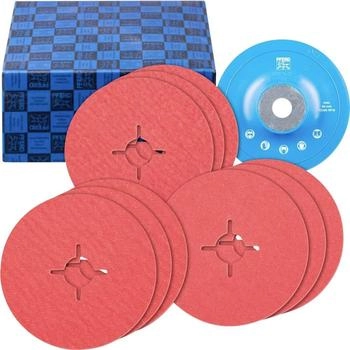 Pferd Fiberscheiben-Set FS 125-22 PREMIUM Keramikkorn Ø 125 mm CO-COOL 36, 60, 80 mit Hochleistungs-Stützteller für Edelstahl (64198002)