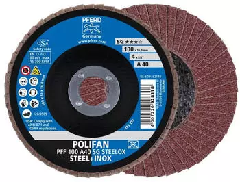 Pferd POLIFAN-F&auml;cherschleifscheibe PFF 100 A 40 SG STEELOX &Oslash;100mm, K&ouml;rnung 40 (67604100)