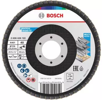 Bosch X451 F&auml;cherschleifscheibe 115mm K&ouml;rnung 40 T29, 15 St&uuml;ck (2608626167)