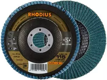 RHODIUS ALPHAline LGZ F3 F&auml;cherschleifscheibe 115x22,23mm K60, 10 St. (210592)