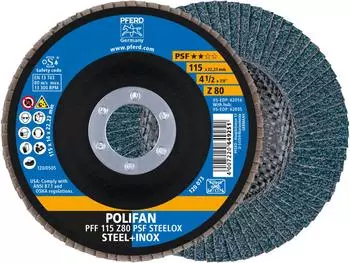 Pferd POLIFAN F&auml;cherschleifscheibe PFF 115 Z 80 PSF STEELOX, flach, &Oslash; 115mm, K&ouml;rnung 80 (67668115)