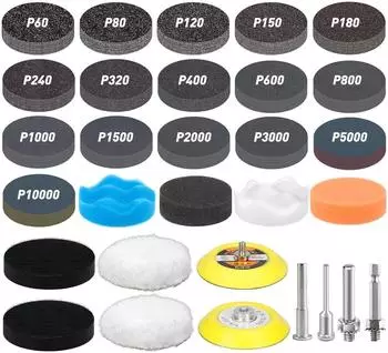 LuxusKollektion Polieraufsatz-Set 174-tlg. 75mm Klett 60-10000 Körnung Nass/Trocken
