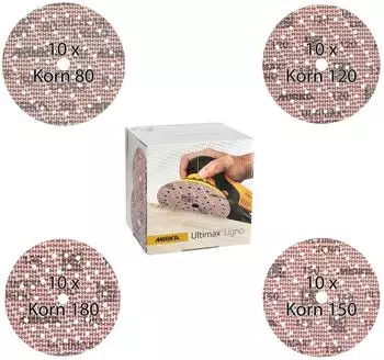 Mirka Ultimax Ligno Klettschleifscheiben Ø150mm Mix-Pack P80/P120/P150/P180, 40 Stk (KIT2609MMP)