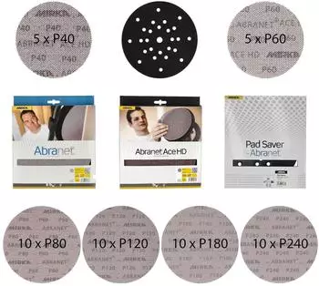 Mirka Abranet Netzschleifscheiben 225mm Mix-Pack 51 Stk. Körnung 40-180 inkl. Pad Saver (KIT2603MMP)