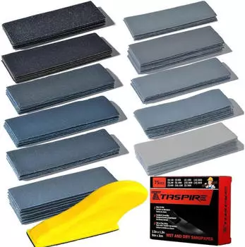 LuxusKollektion Schleifpapier-Set Nass & Trocken 75-tlg. K&ouml;rnung 120-5000, 9x3cm, inkl. Handschleifblock