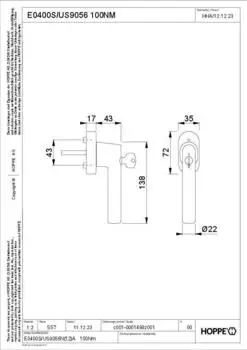 Hoppe Amsterdam Fenstergriff abschlie&szlig;bar E0400S/US9056 100NM Edelstahl 32-42mm (12237322)