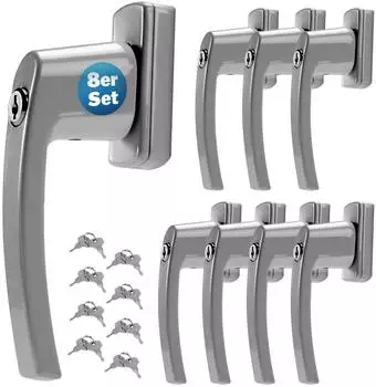 Monzana Fenstergriff 8er-Set abschlie&szlig;bar Kindersicherung Silber 35mm (4250525371758)