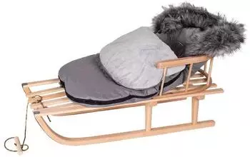 Goldkids Kinderschlitten Buchenholz mit Winterfußsack, grau (48/90cm)