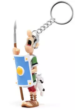 Plastoy Asterix Schl&uuml;sselanh&auml;nger Figur R&ouml;mer wird von Idefix gebissen (60321)