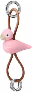 Kay Bojesen Singvogel Schl&uuml;sselanh&auml;nger rosa, silberfarbenes Metall mit Naturleder