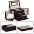 vidaXL Schmuckkästchen 3-Schichten mit Spiegel, abschließbar, schwarz (4103559)