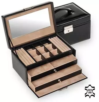 Sacher Schmuckkasten Elly, Leder, schwarz