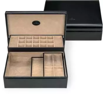 Windrose Merino Schmuckk&auml;stchen Charmbox 2 Eins&auml;tze, schwarz, Leder (27970465)