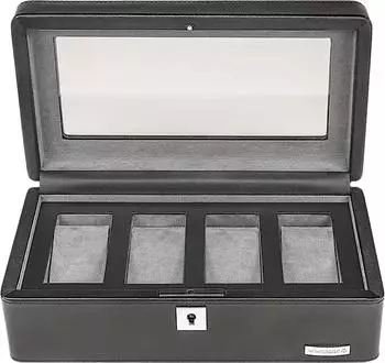 Windrose Tempora Uhrenkoffer f&uuml;r 4 Uhren, recyceltes Leder, schwarz, 26,5cm